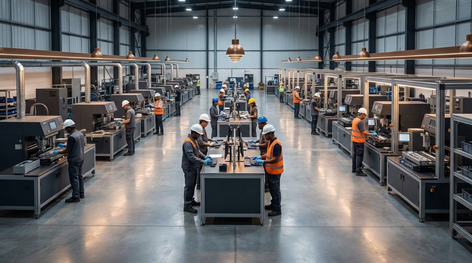 Clean, organized manufacturing production floor